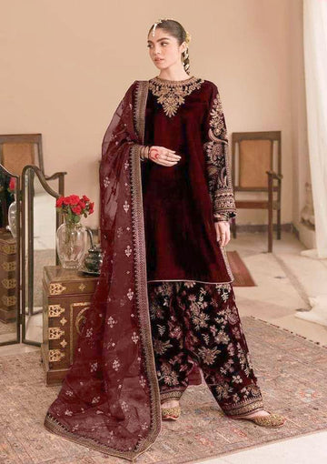 Baroque Velvet Collection – Luxury Embroidered 3-Piece Suit (RED)