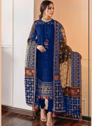 BAROQUE – Organza Embroidered 3-Piece Suit (BLUE)