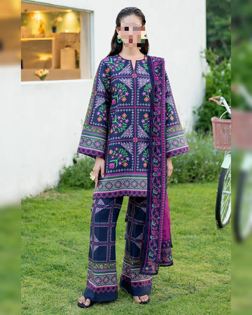 Lulusar Digital Printed 3-Piece Silk Suit ( Design 4)