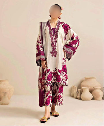 Lulusar Digital Printed 3-Piece Silk Suit ( Design 19)