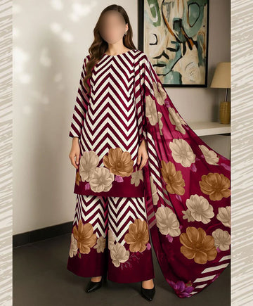 Lulusar Digital Printed 3-Piece Silk Suit ( Design 27)