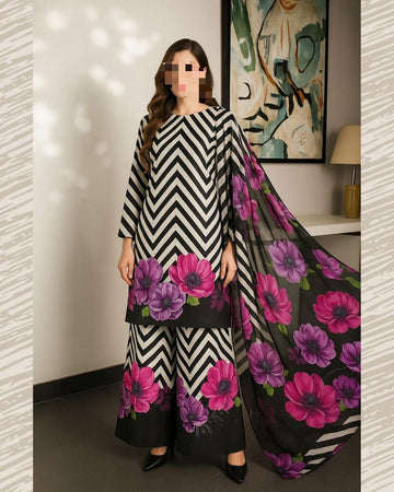 Lulusar Digital Printed 3-Piece Silk Suit ( Design 28)