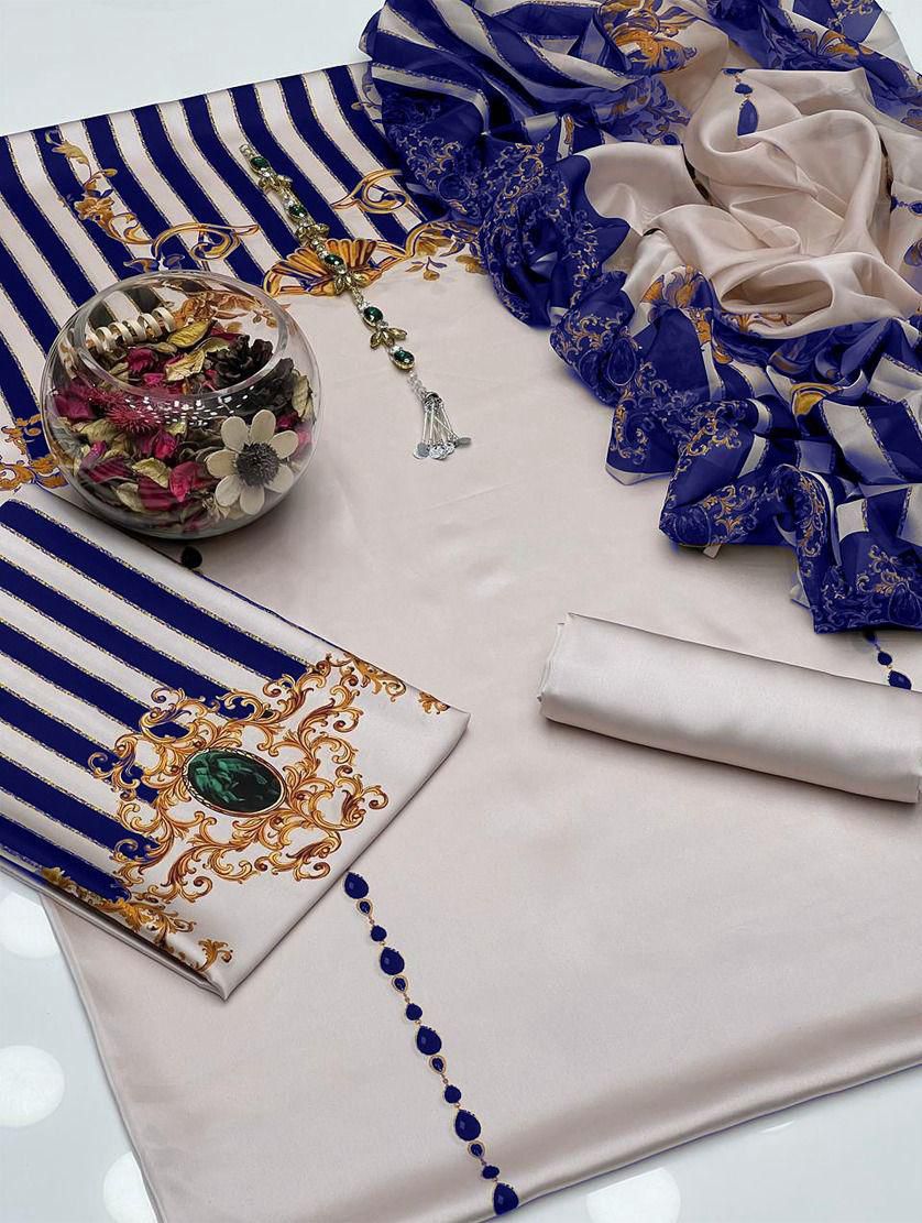 Lulusar Digital Printed 3-Piece Silk Suit ( Design 33)