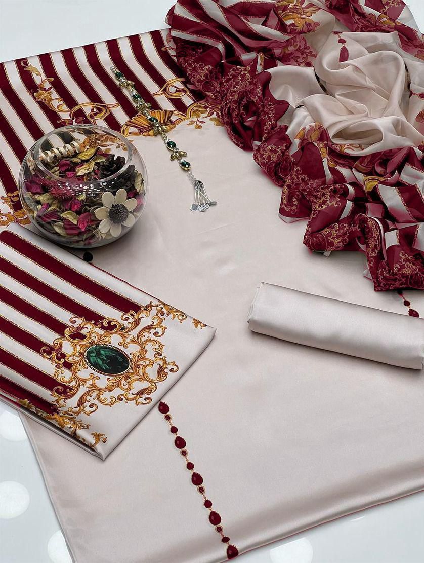 Lulusar Digital Printed 3-Piece Silk Suit ( Design 34)