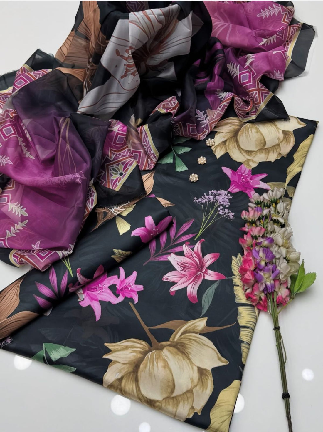 Lulusar Digital Printed 3-Piece Silk Suit ( Design 37)