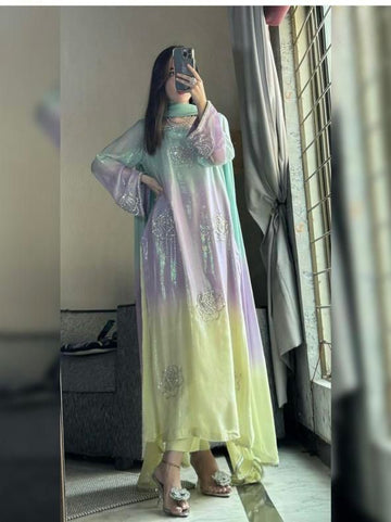 Lulusar Digital Printed 3-Piece Silk Suit ( Design 38)