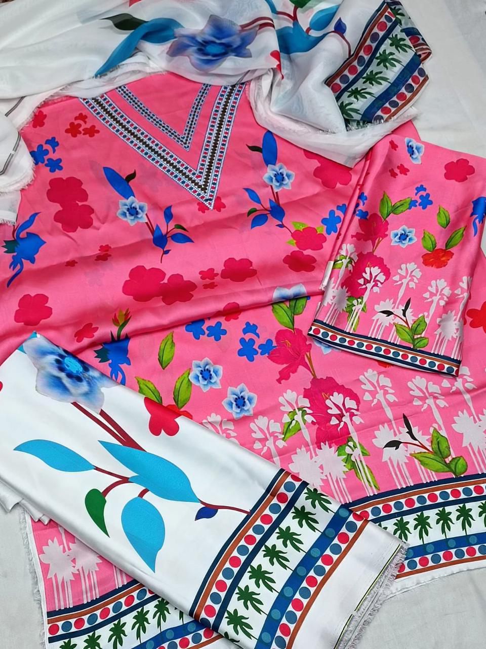 Lulusar Digital Printed 3-Piece Silk Suit ( Design 39)